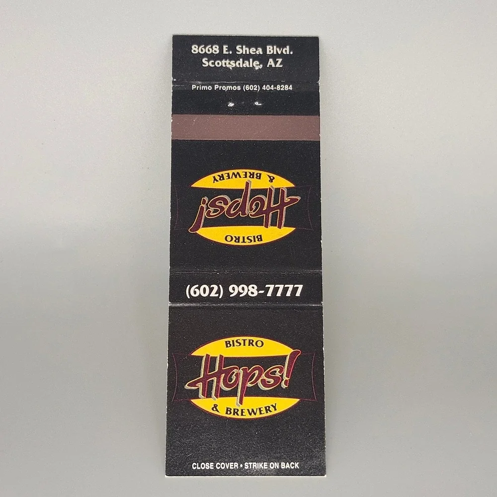 Vintage Scottsdale AZ Hops! Bistro & Brewery Advertising Matchbook